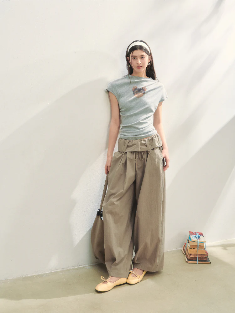 Ruffled Waist Casual Pants
