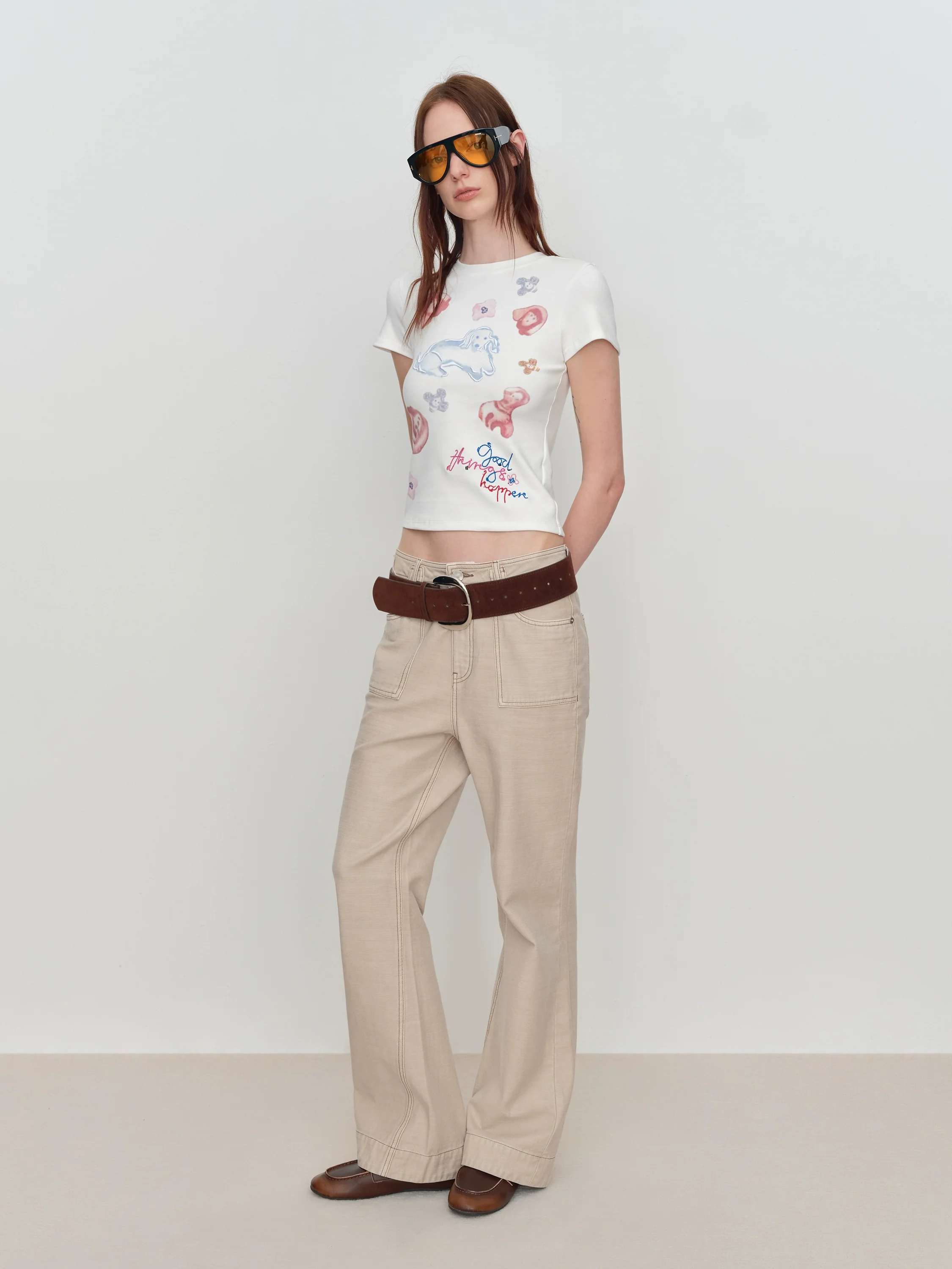 Flared Pants with Back Pocket Logo Embroidery