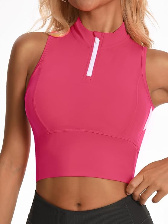 Half-Zip Stand-up Collar Crop Tank
