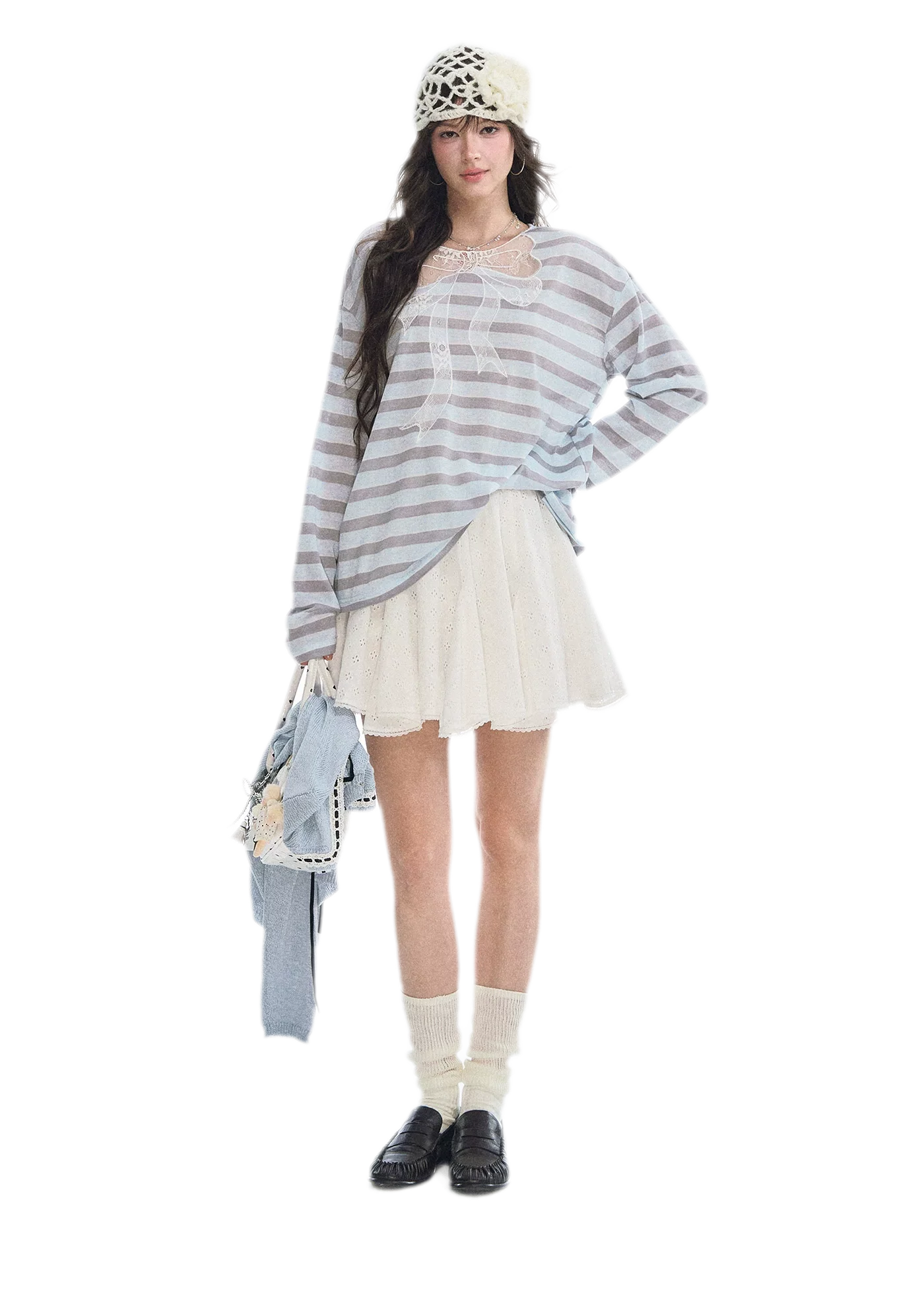 Contrast Lace Bow Blouse