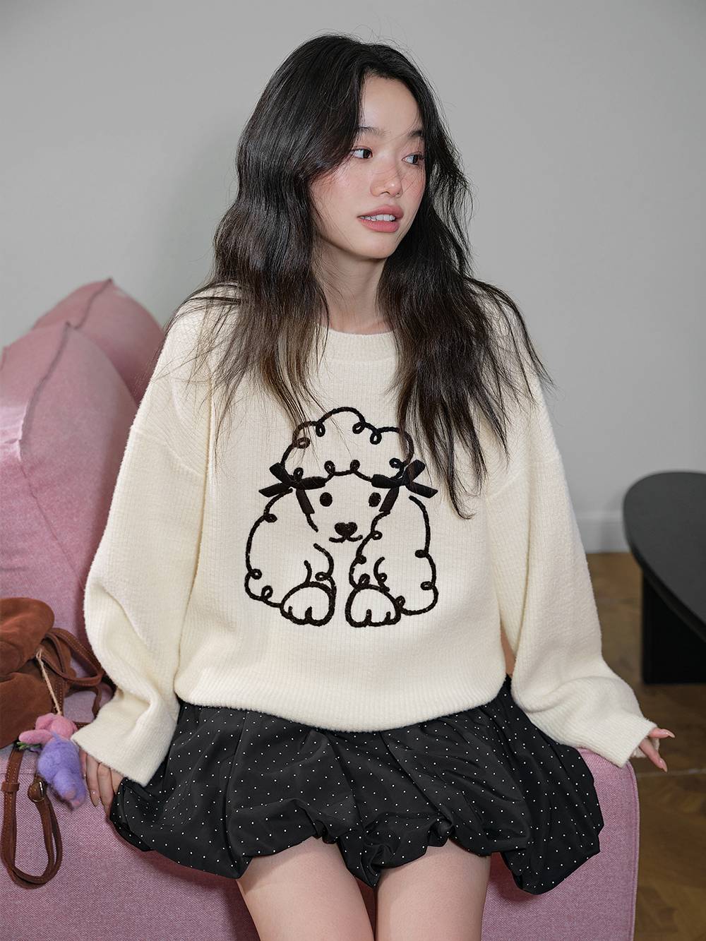 Fluffy Dog Graphic Sweater