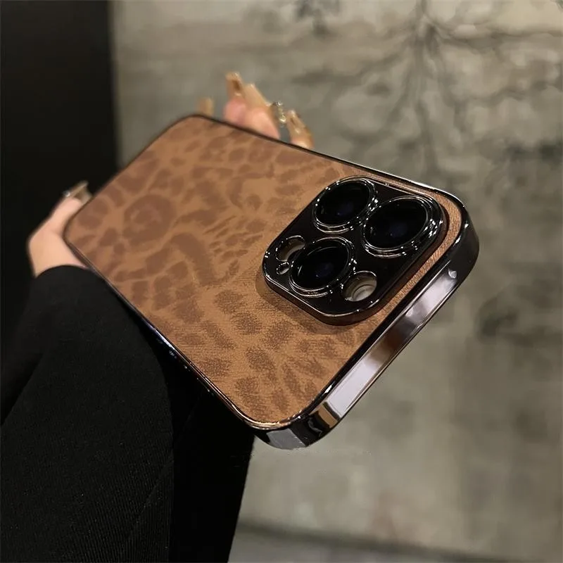 Apple iPhone - Luxury Leopard Leather Case with Lens Protection