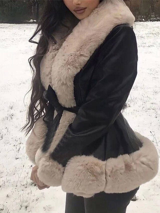 Jacket Warm Leather Breathable Faux Women's Fur Collar