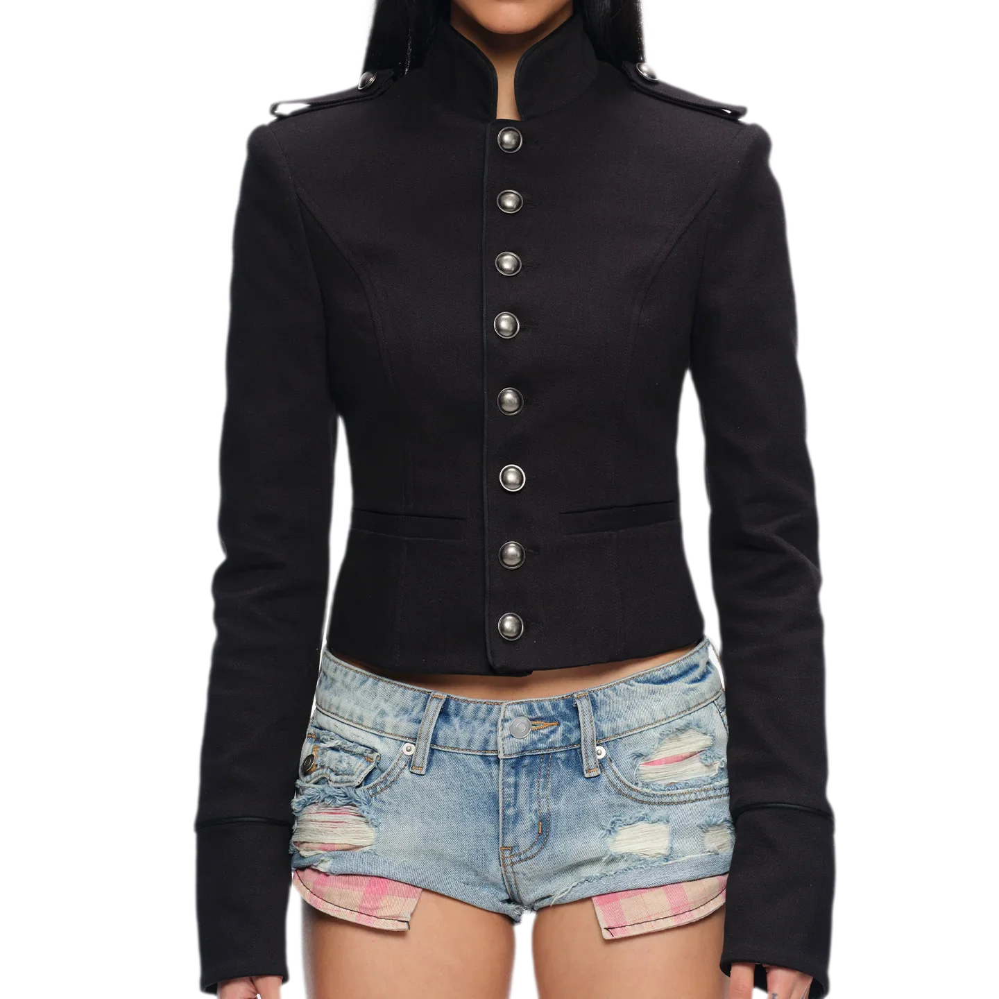 Coated Napoleon Fitted Cropped Jacket