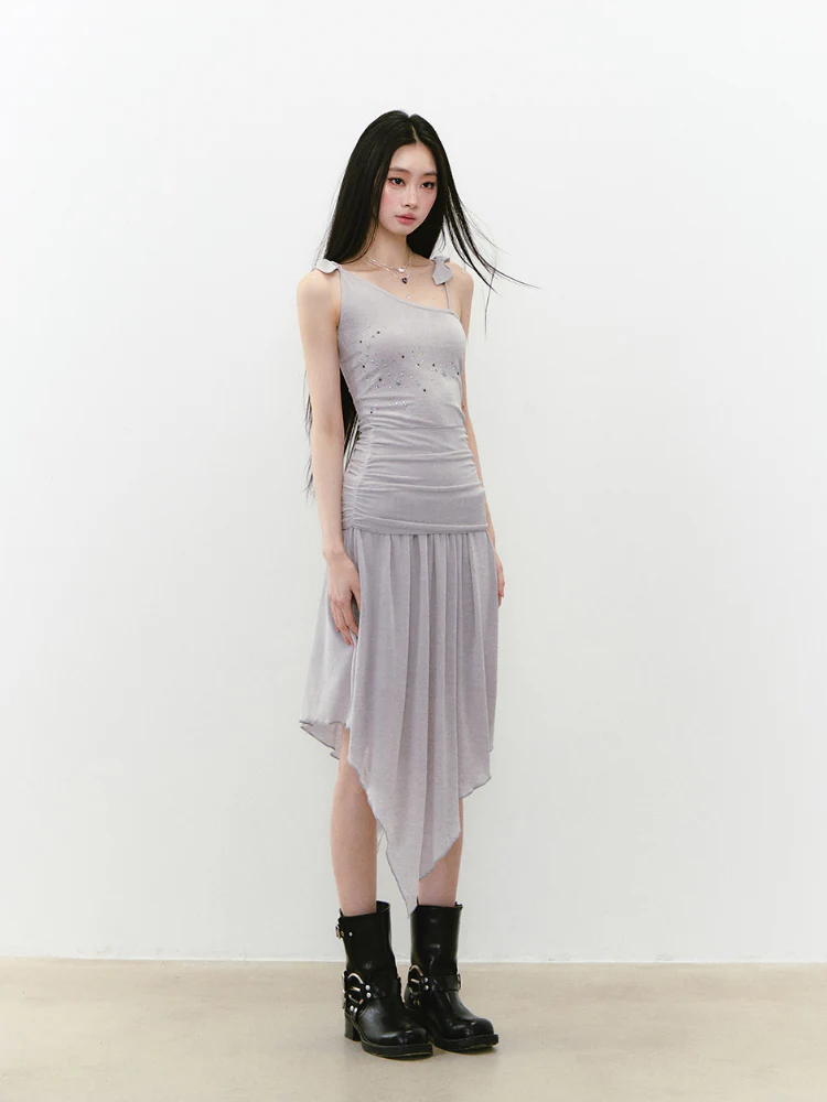 Beaded Strappy Asymmetric Dress
