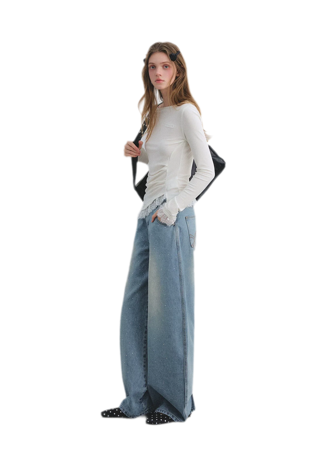 Lace Panel Ruched Hem Top