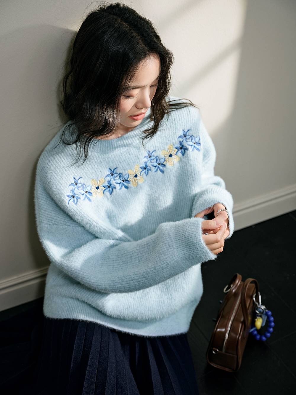 Embroidered Crew Neck Sweater