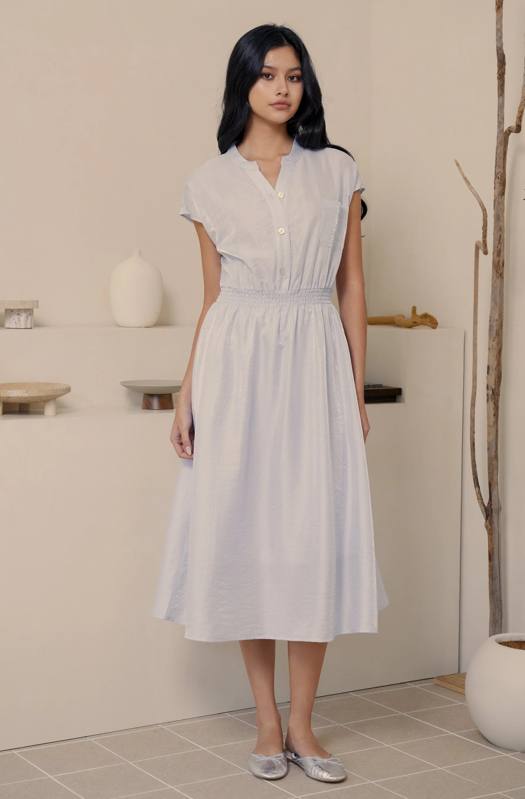 Let me fall elastic midi dress in blue