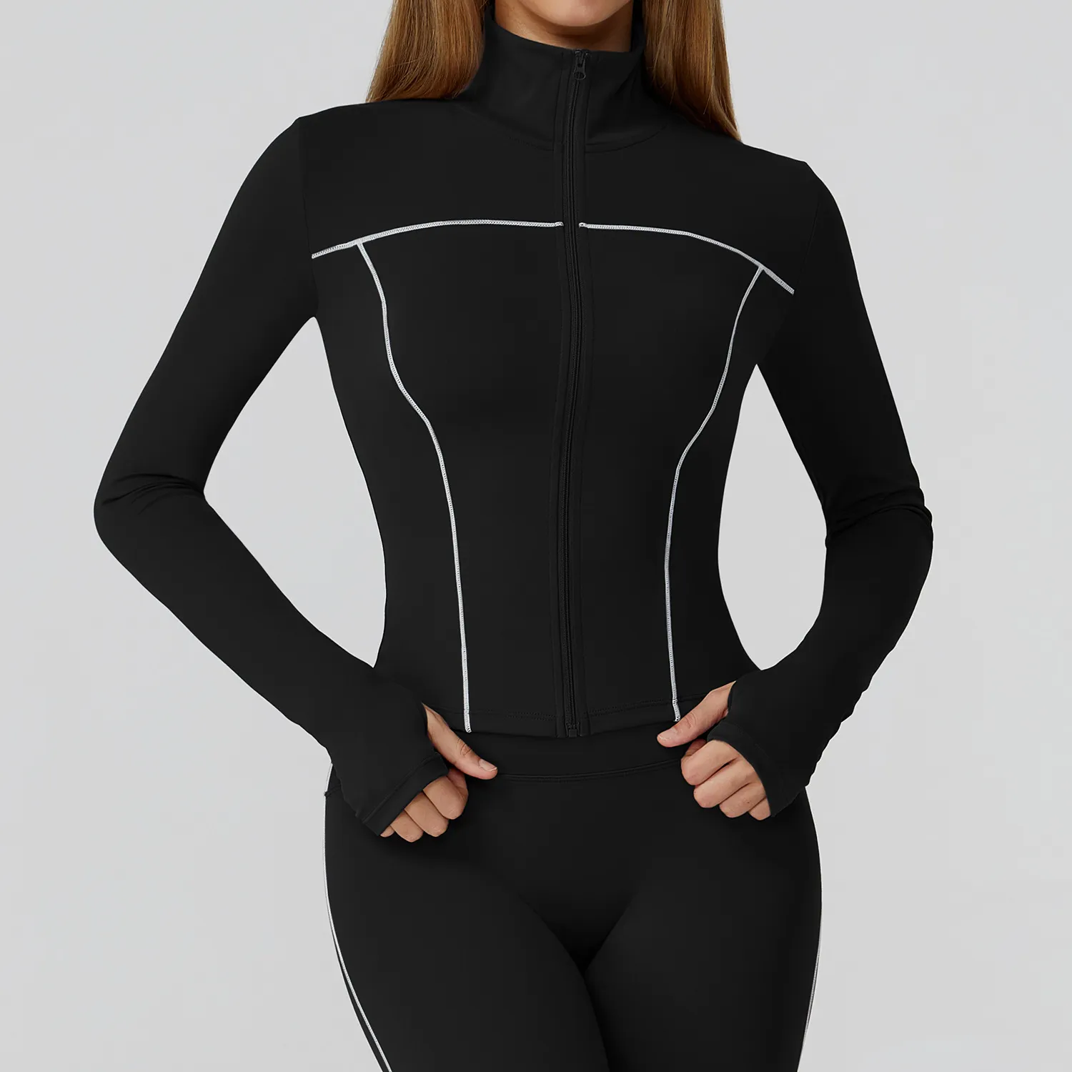 Contrast Color Slim Yoga Jacket