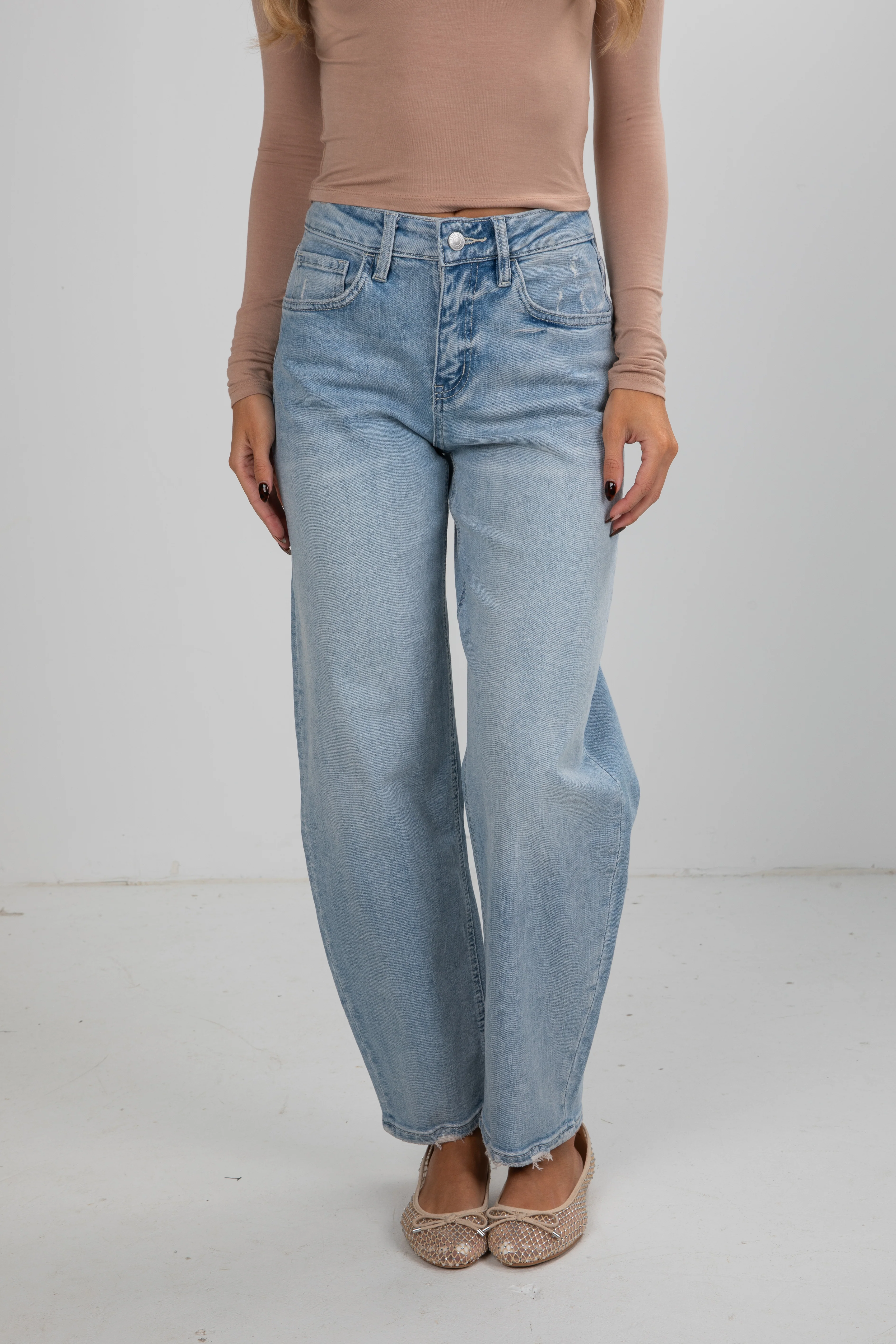 Light Wash High-Rise Barrel Jeans