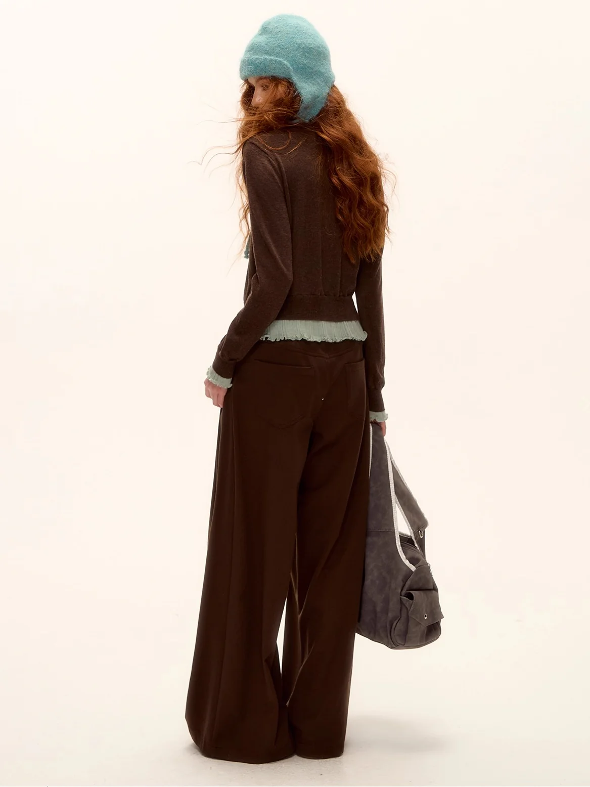 Contrast Panel Ruffled Knit Cardigan