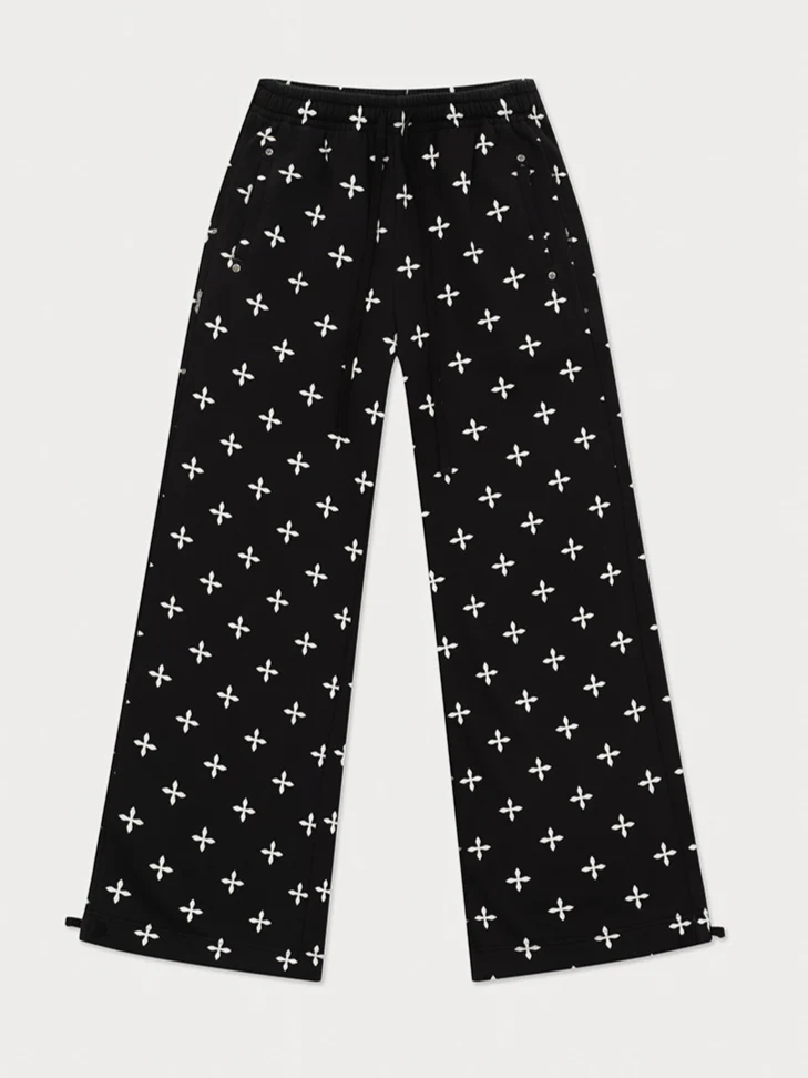 Black & Gray Floral Straigh-Leg Pants