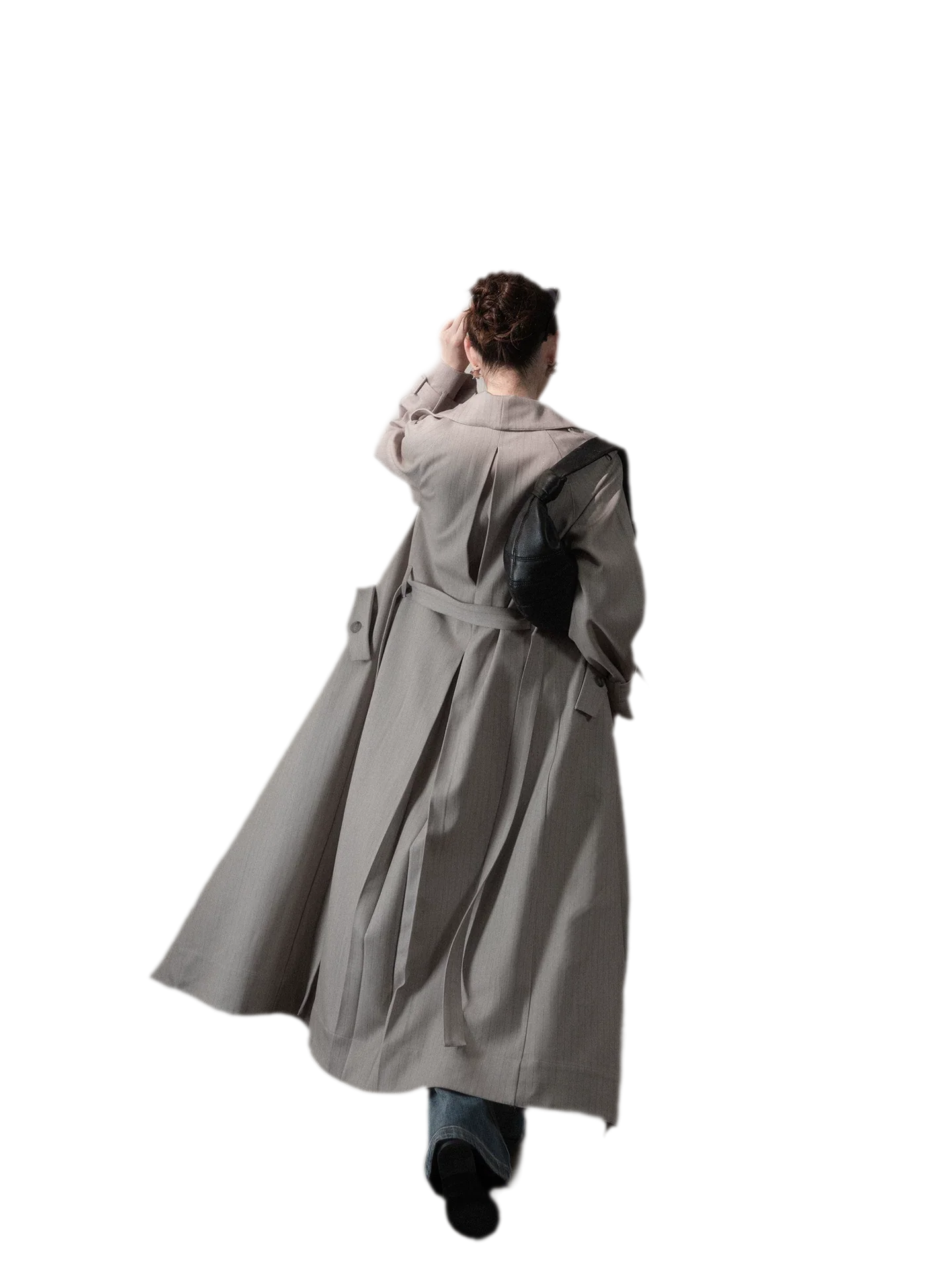 Silver-Thread Striped Long Trench Coat
