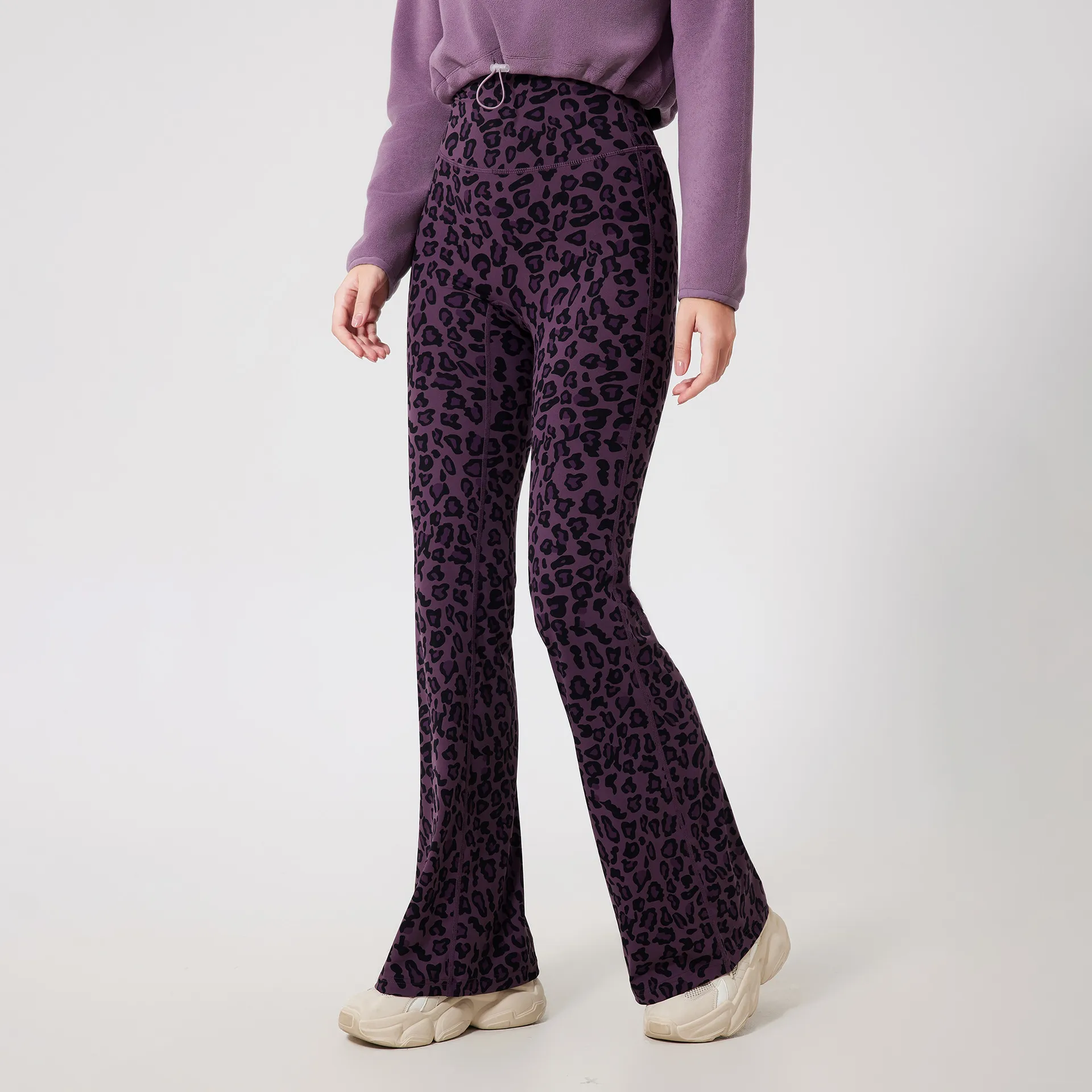 Leopard Fleece Flared Pants