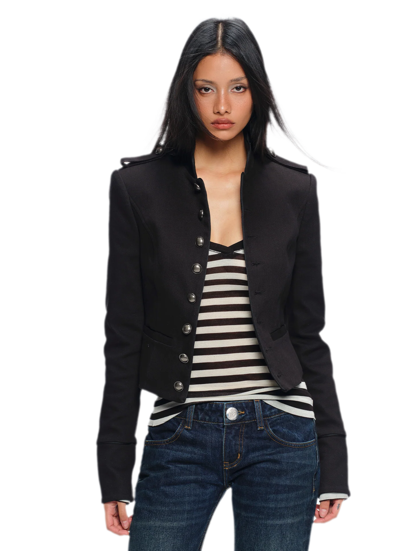 Coated Napoleon Fitted Cropped Jacket