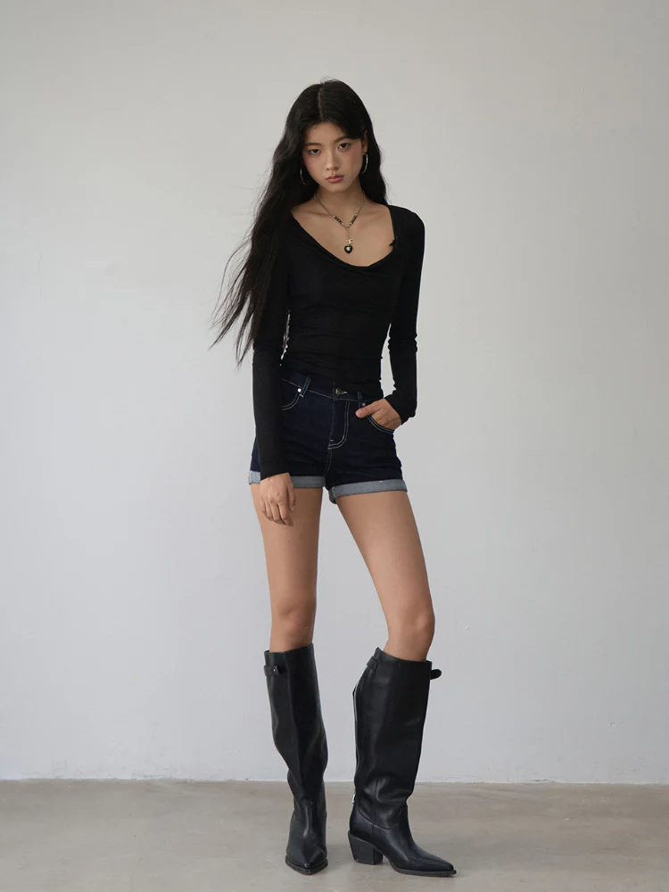 Reversible Off-shoulder Slim Long-sleeve T-shirt