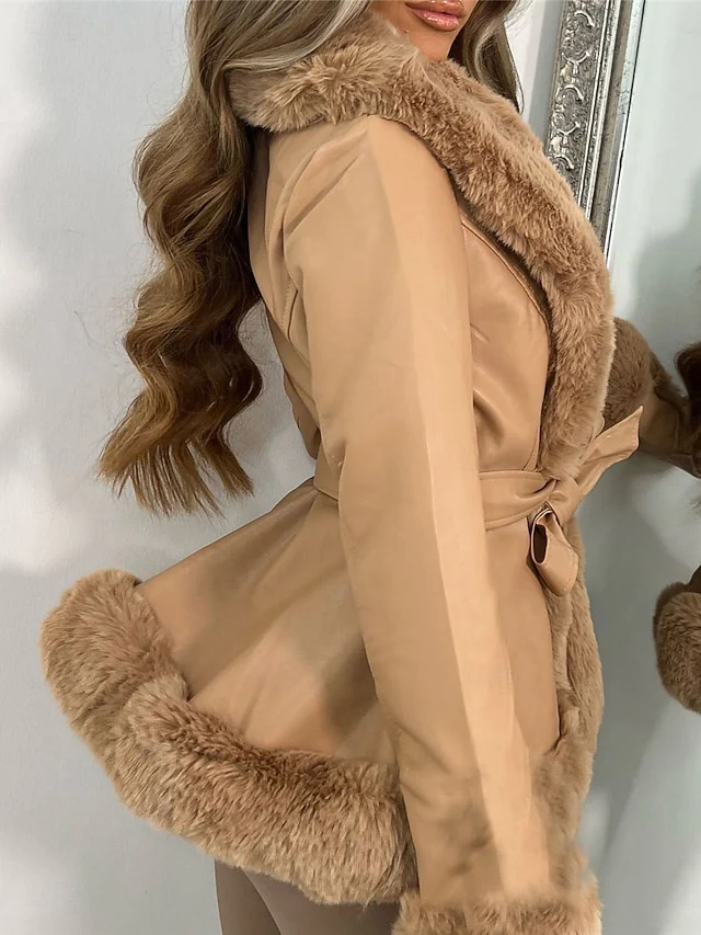 Jacket Warm Leather Breathable Faux Women's Fur Collar