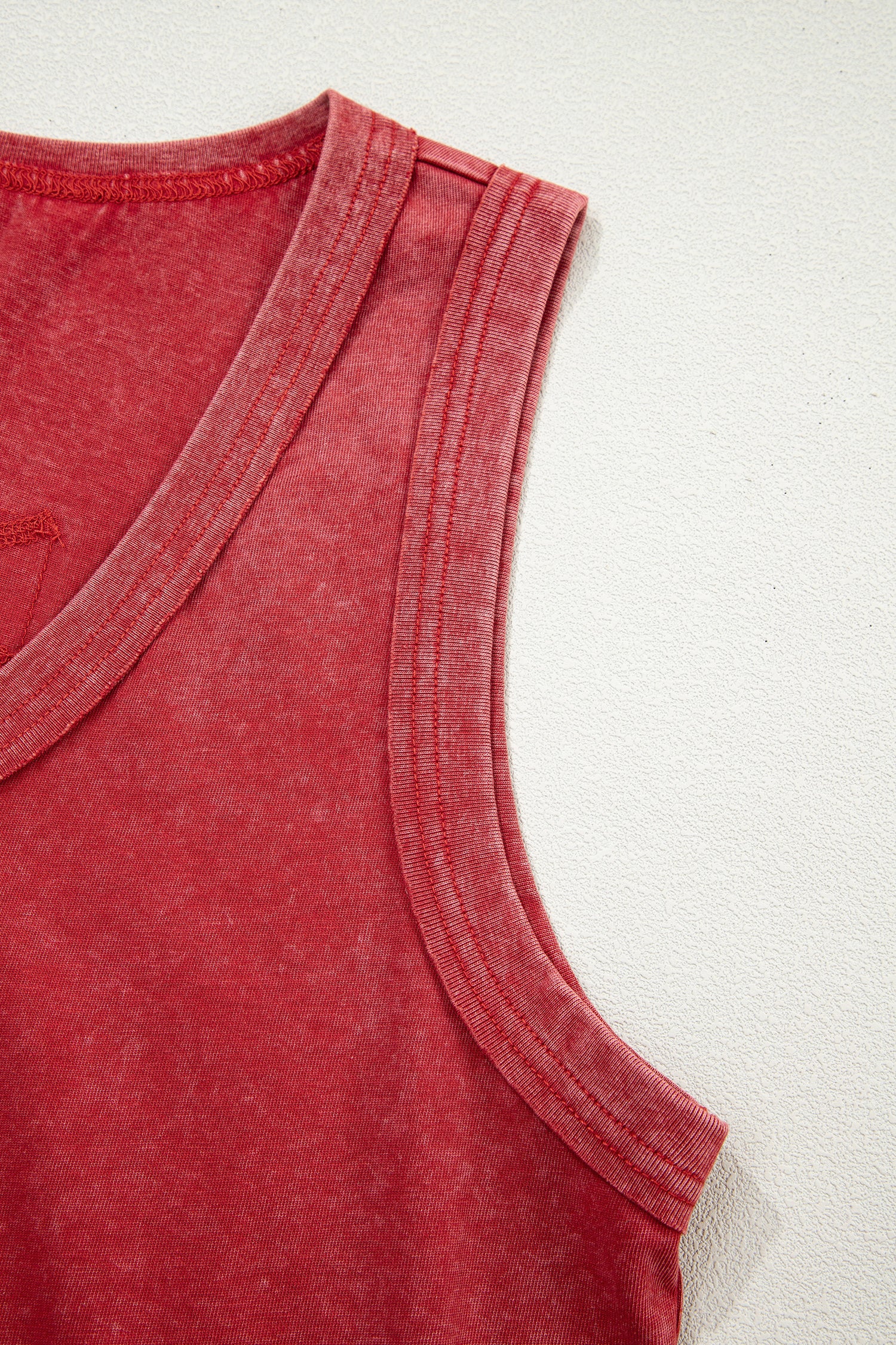 Summer Red Mineral Wash V Neck Tank Top