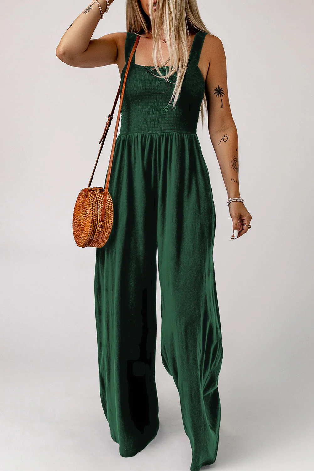Smocked Sleeveless Wide Leg Jumpsuit