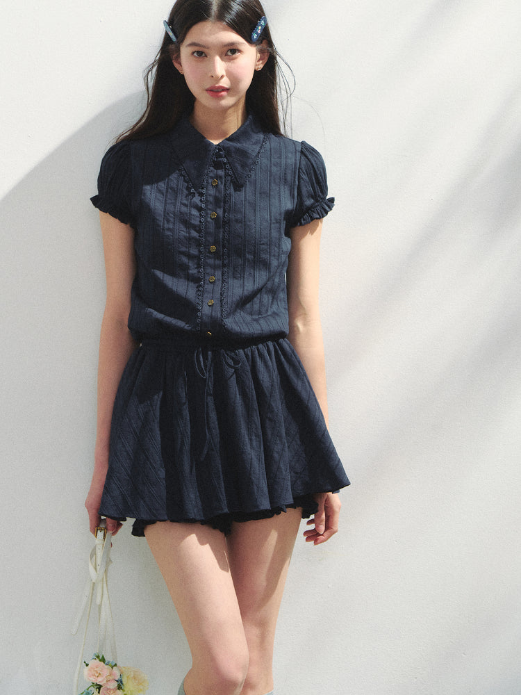 Navy Blue Waist-cinching Dress