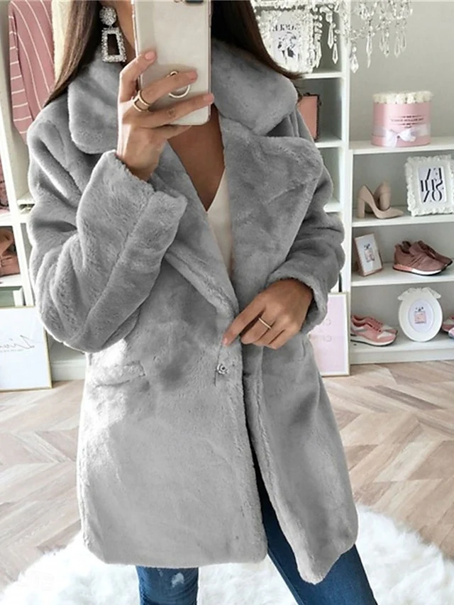 Warm Faux Breathable Coat Pocket Women's Lined Fleece Fur