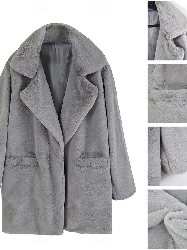 Warm Faux Breathable Coat Pocket Women's Lined Fleece Fur