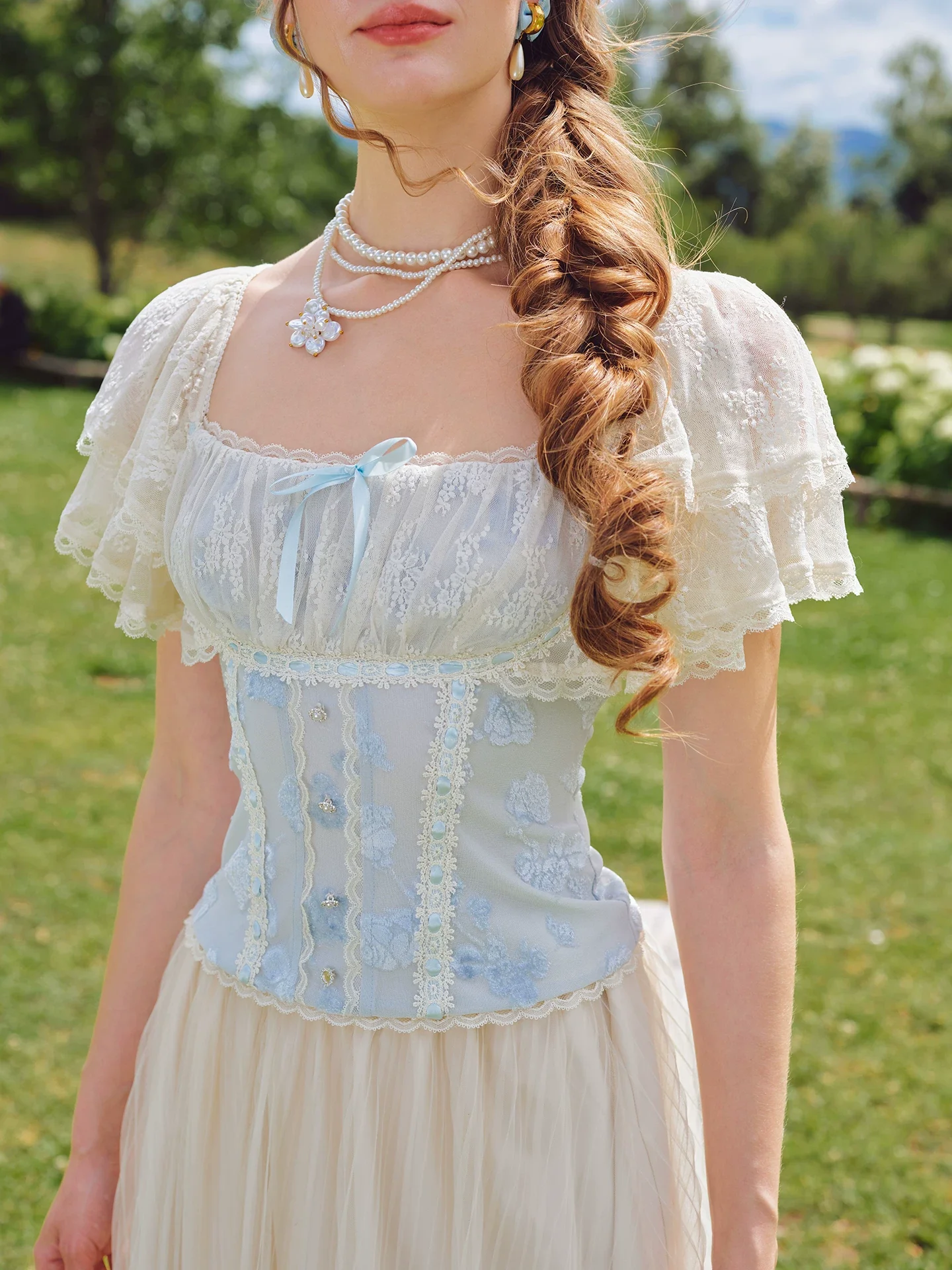 Lace Ruffle Fitted Top