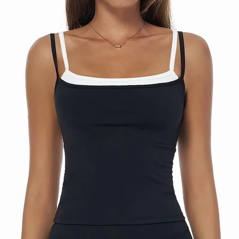 Fake Two-Piece Square Neck Yoga Tank Top