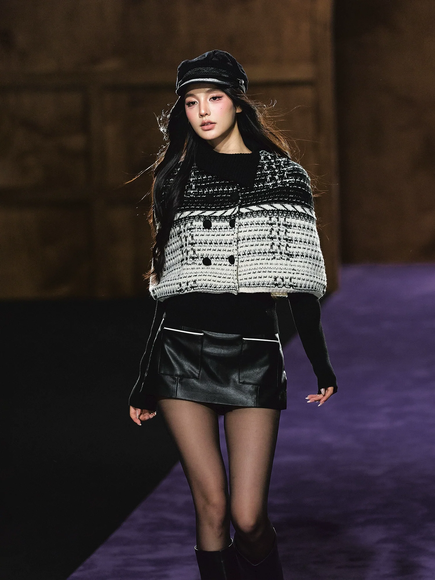 Tweed-Inspired Knit Cape & Crewneck Set