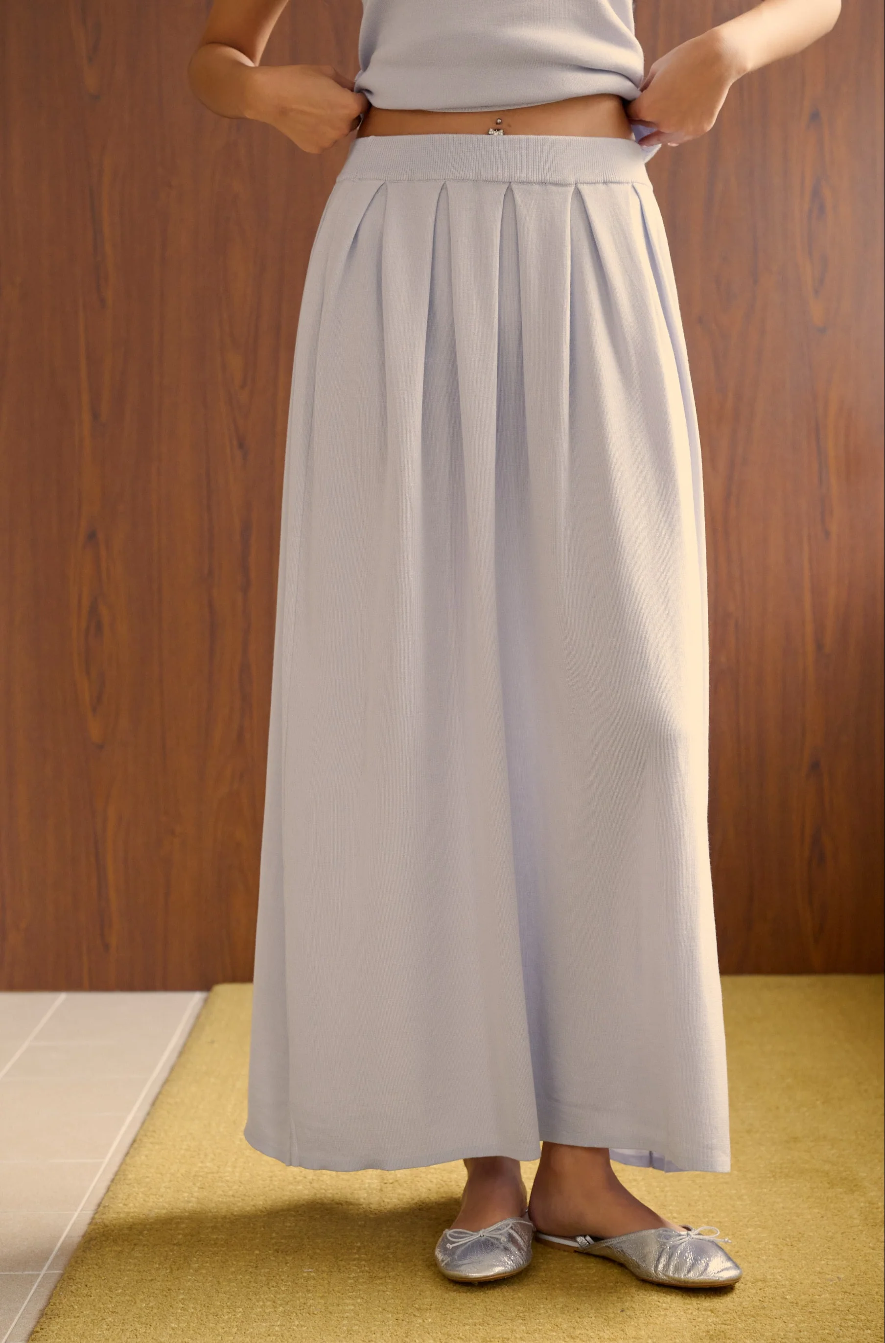 Cool breeze pleated knit skirt