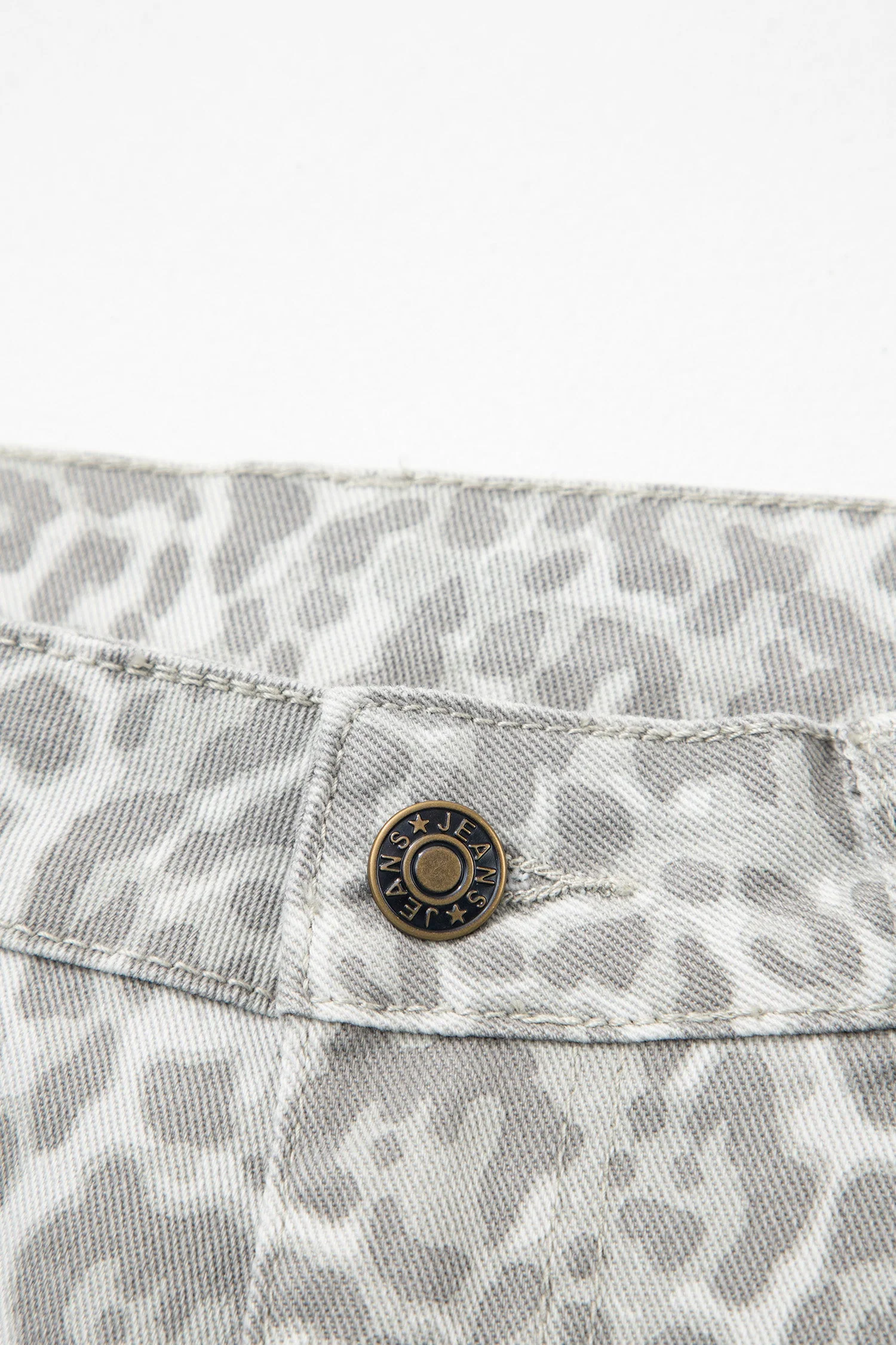 Gray Leopard Frayed Edge Wide Leg High Waist Jeans