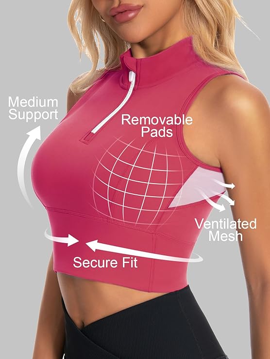 Half-Zip Stand-up Collar Crop Tank