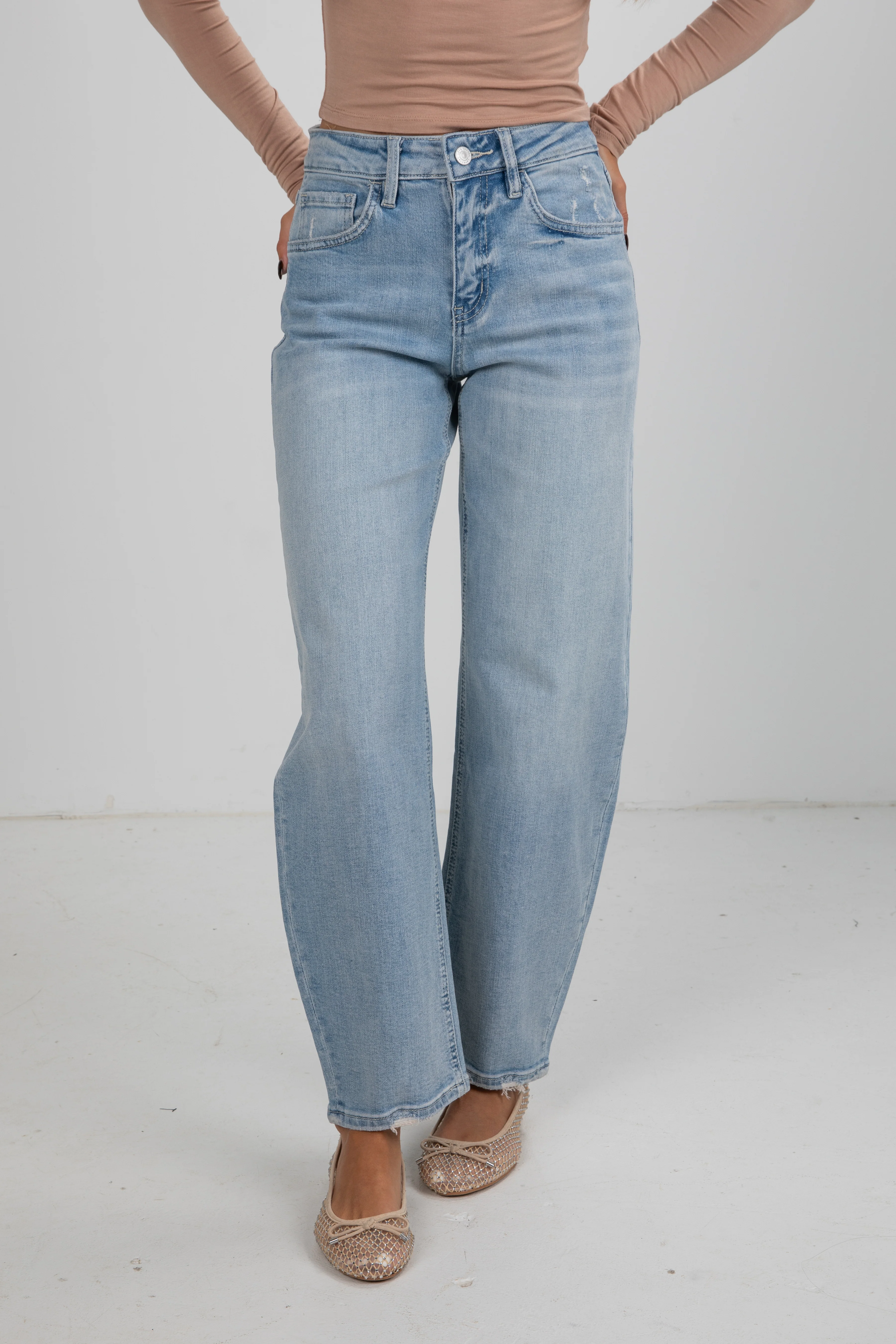 Light Wash High-Rise Barrel Jeans