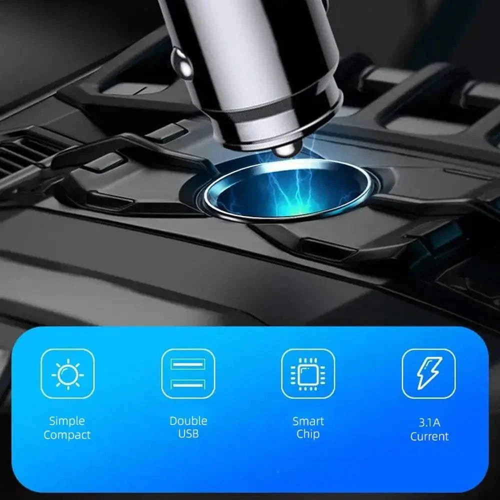 Dual USB Fast Car Charger 3.1A Compact Adapter