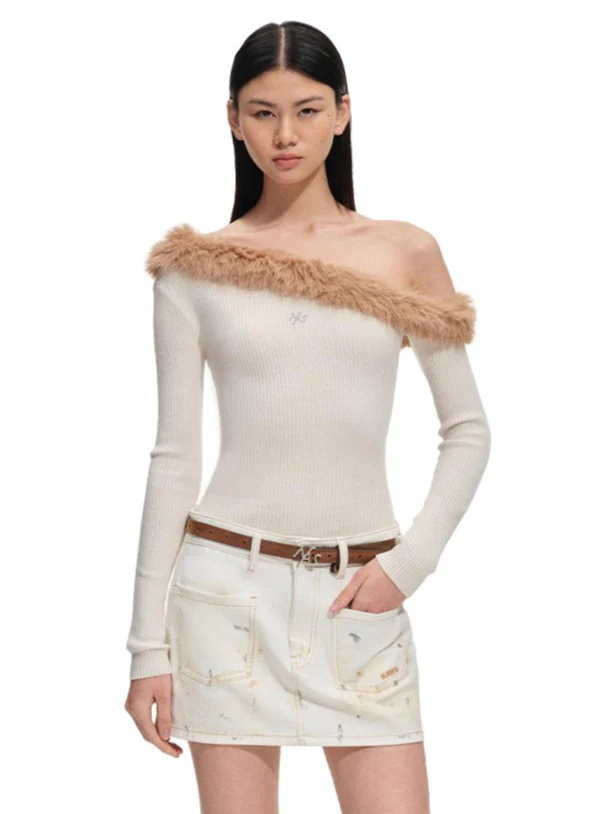 Sculpted Off-Shoulder Wool Blend Crewneck