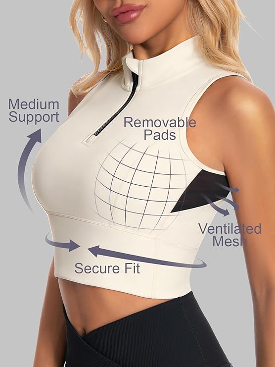Half-Zip Stand-up Collar Crop Tank