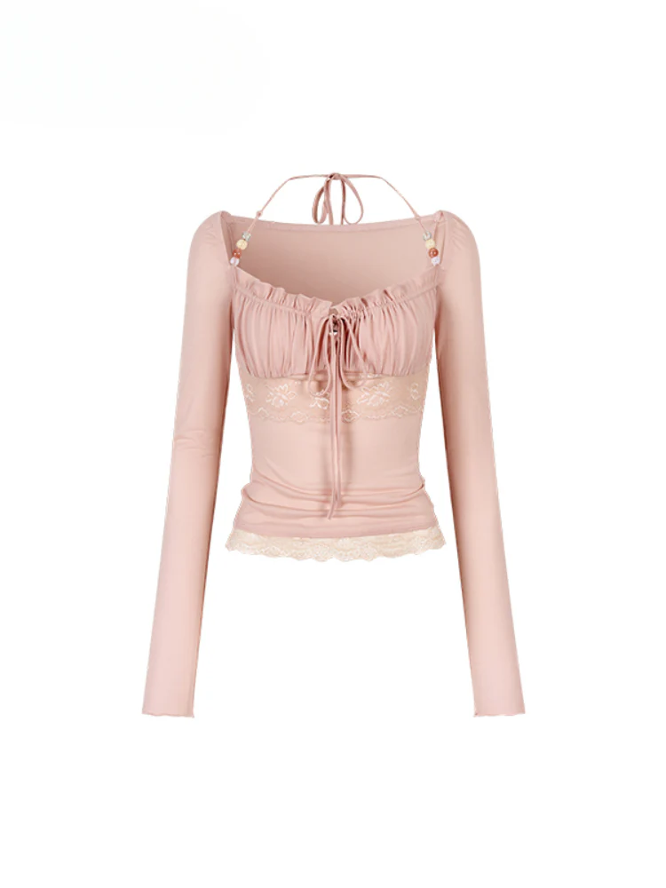 Lace Panel Beaded Acetate T-shirt