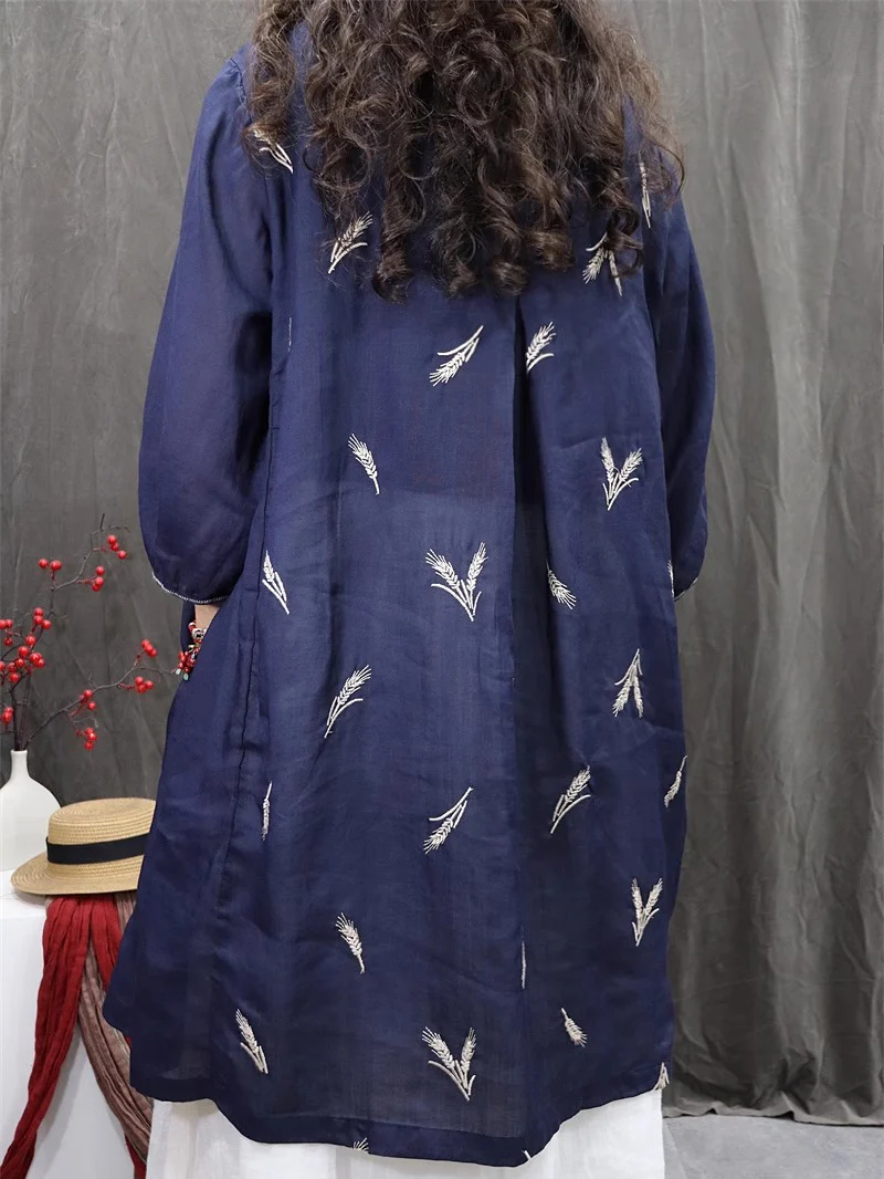 Spring Retro Cotton Linen Stand Collar Shirt