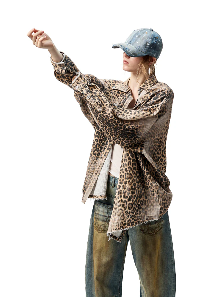 Washed Distressed Leopard Print Shirt