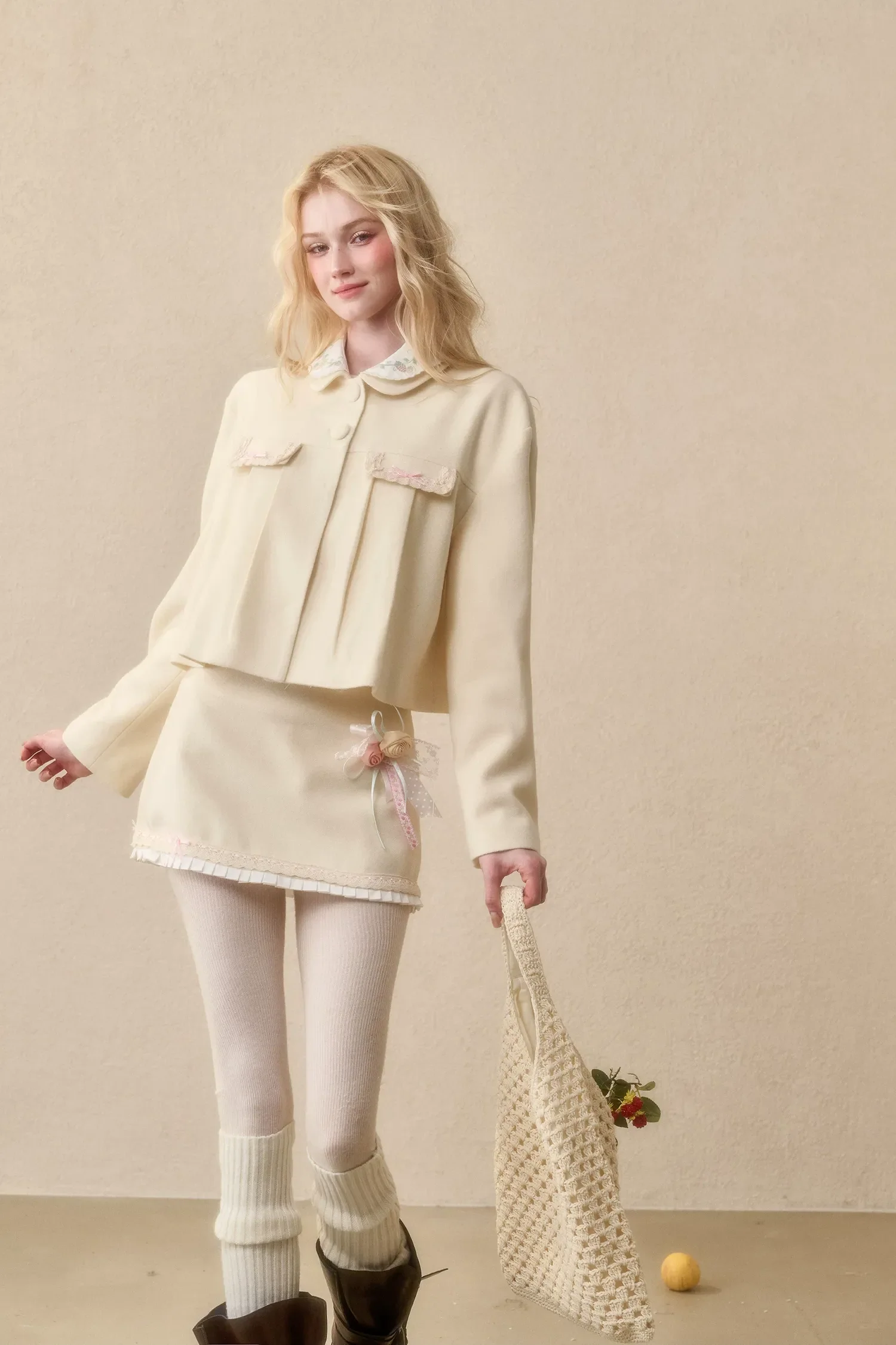 Embroidered Boxy Jacket Skirt Set