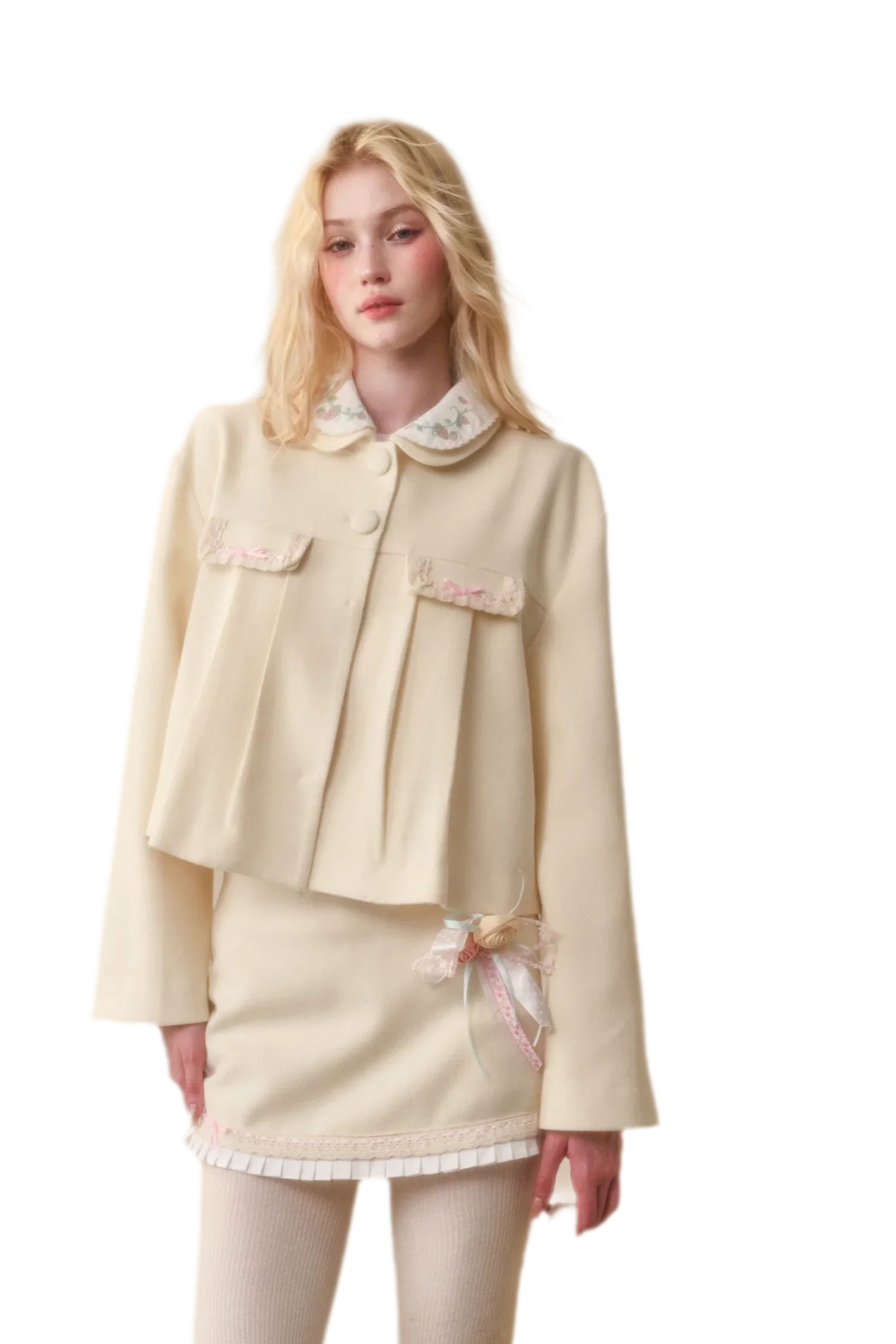 Embroidered Boxy Jacket Skirt Set
