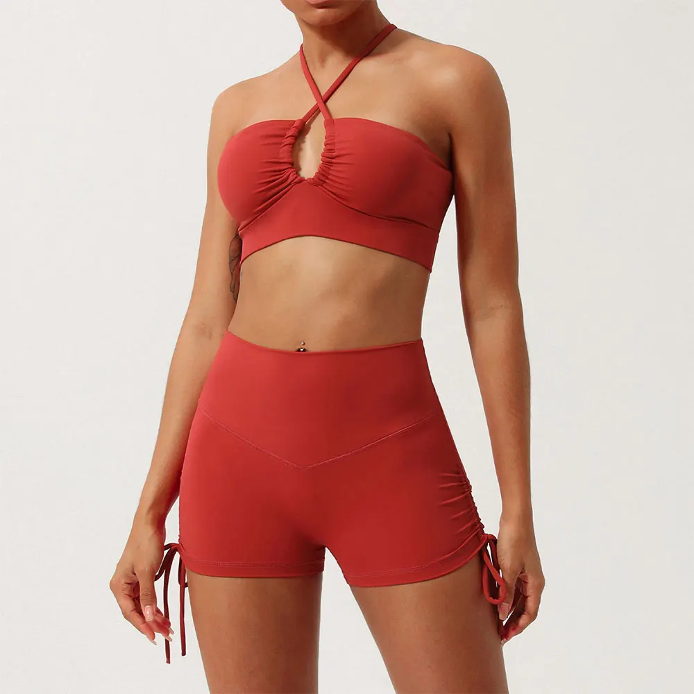 Sculpted Hollow Contour Performance Yoga Shorts Set Nylon