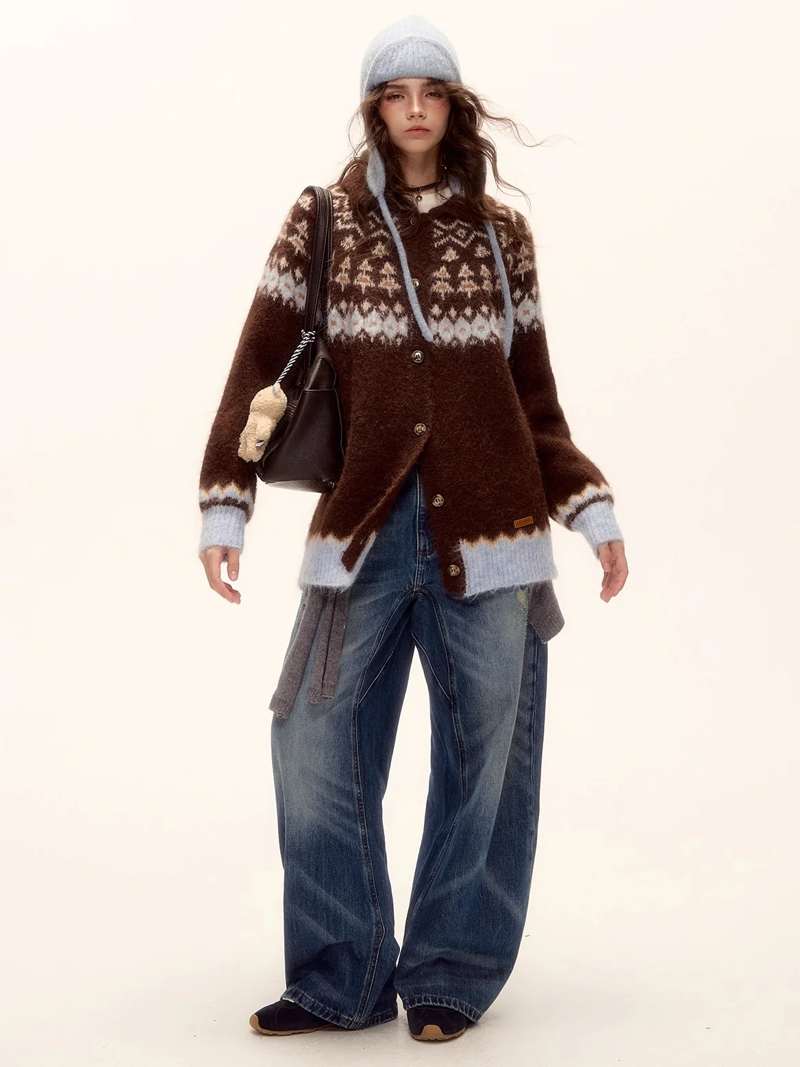 Wool Blend Fair Isle Button-Up Cardigan