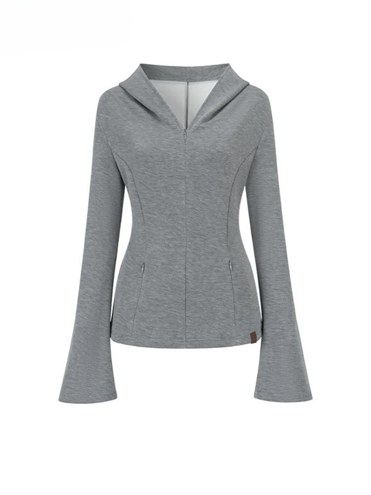Flared Sleeve Waist-cinched Hooded Jacket