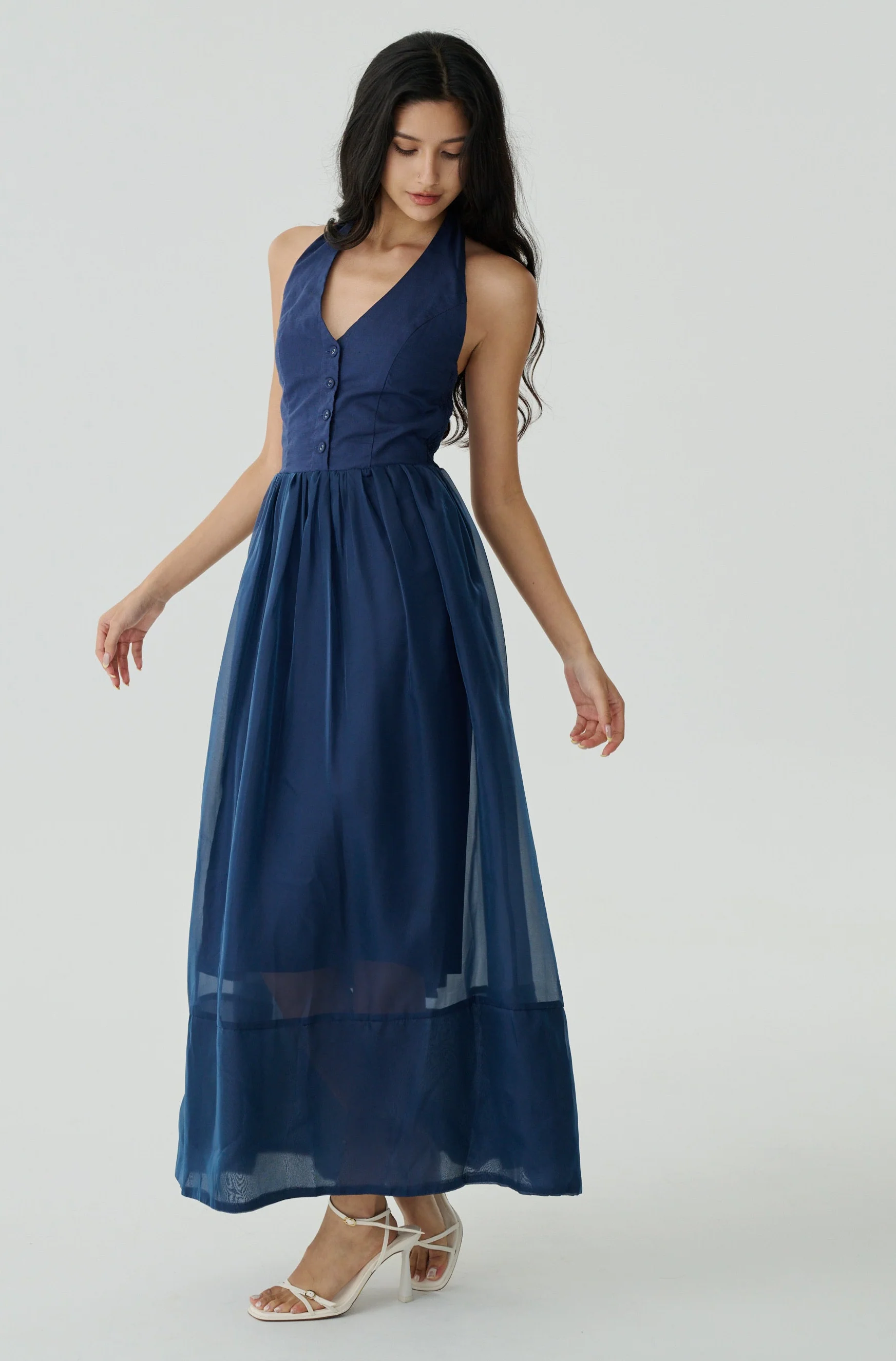 Rythm of love halter maxi dress in navy blue