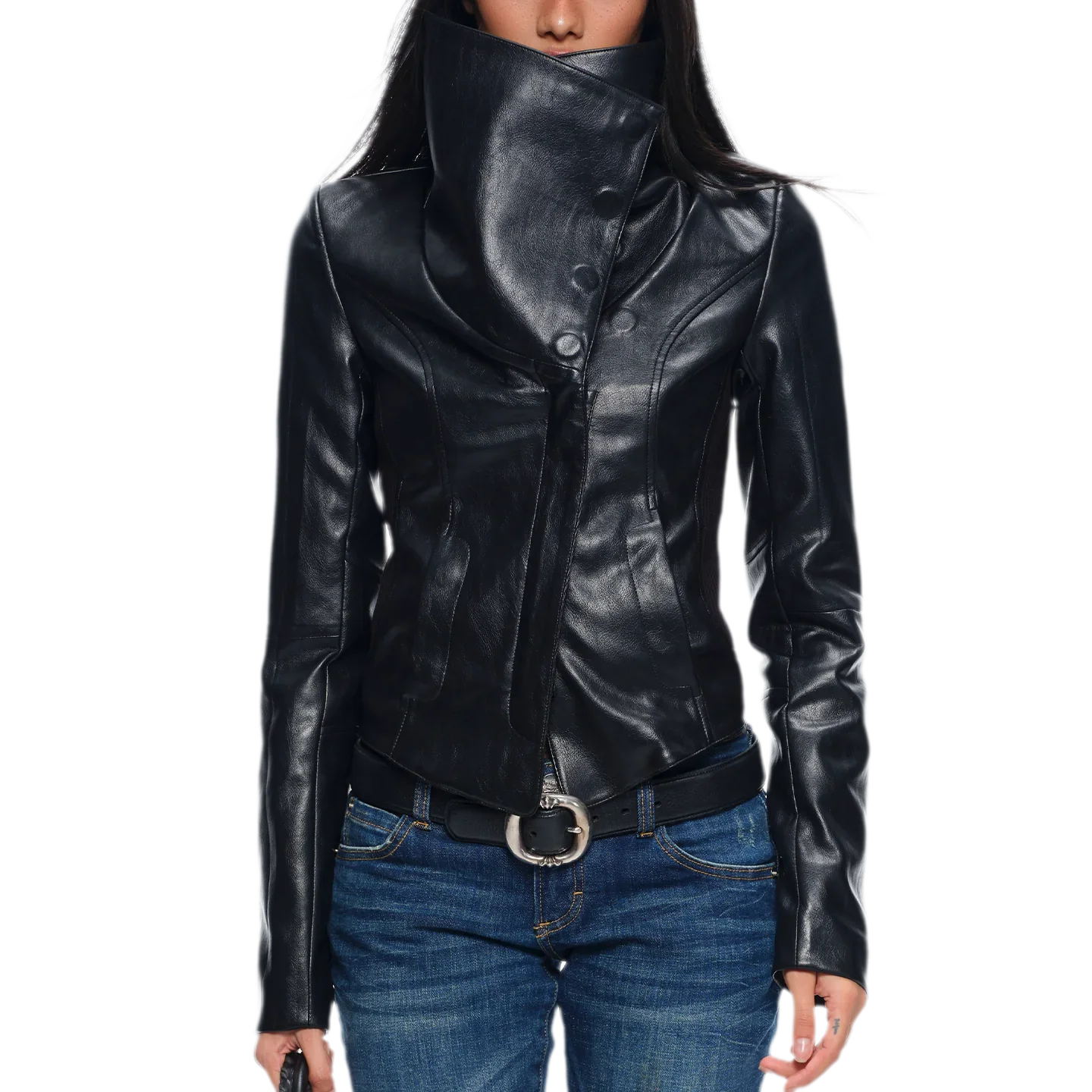 Magnetic Buckle Cropped Jacket