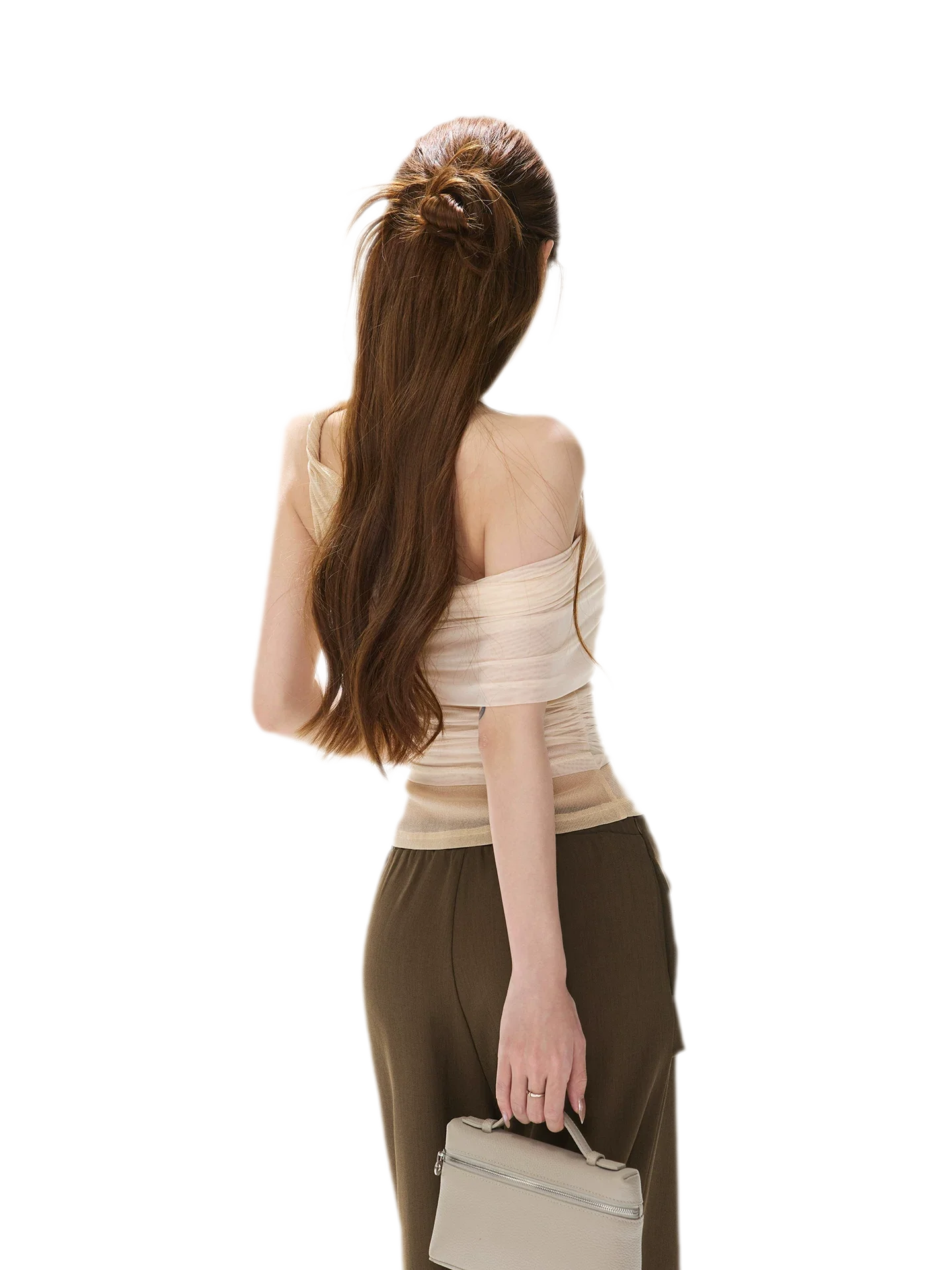 Beaded Ruched Mesh Top