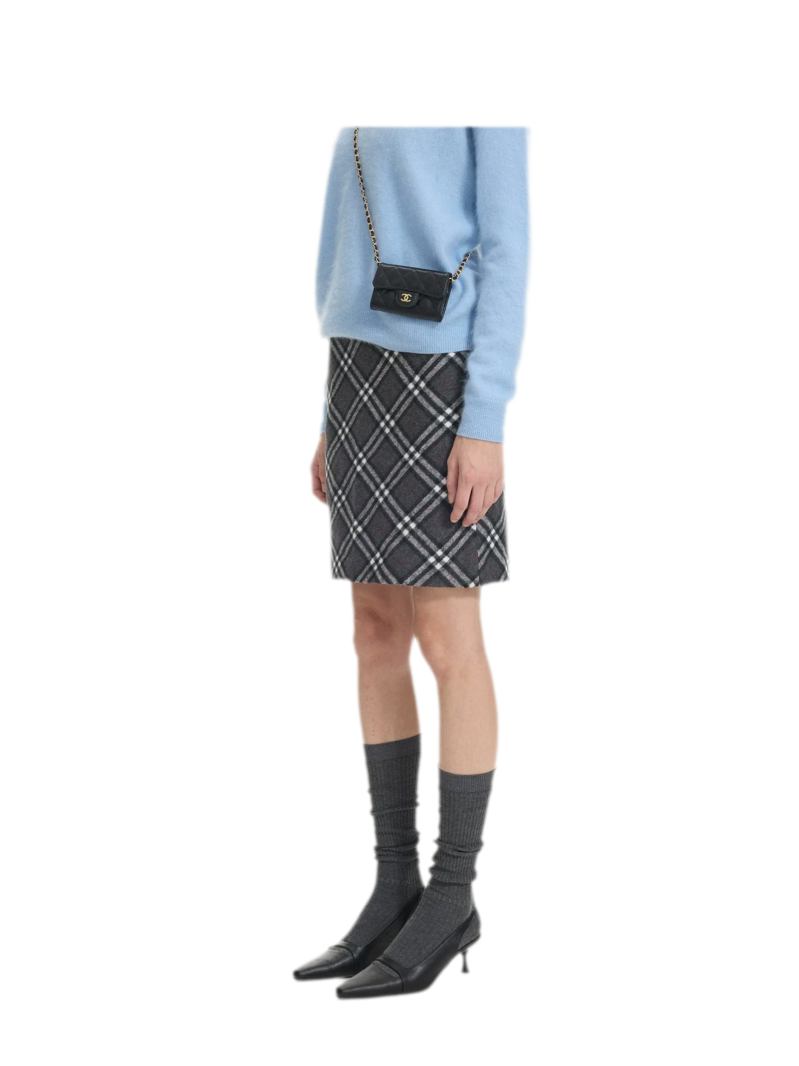 Diagonal Plaid A-Line Midi Skirt