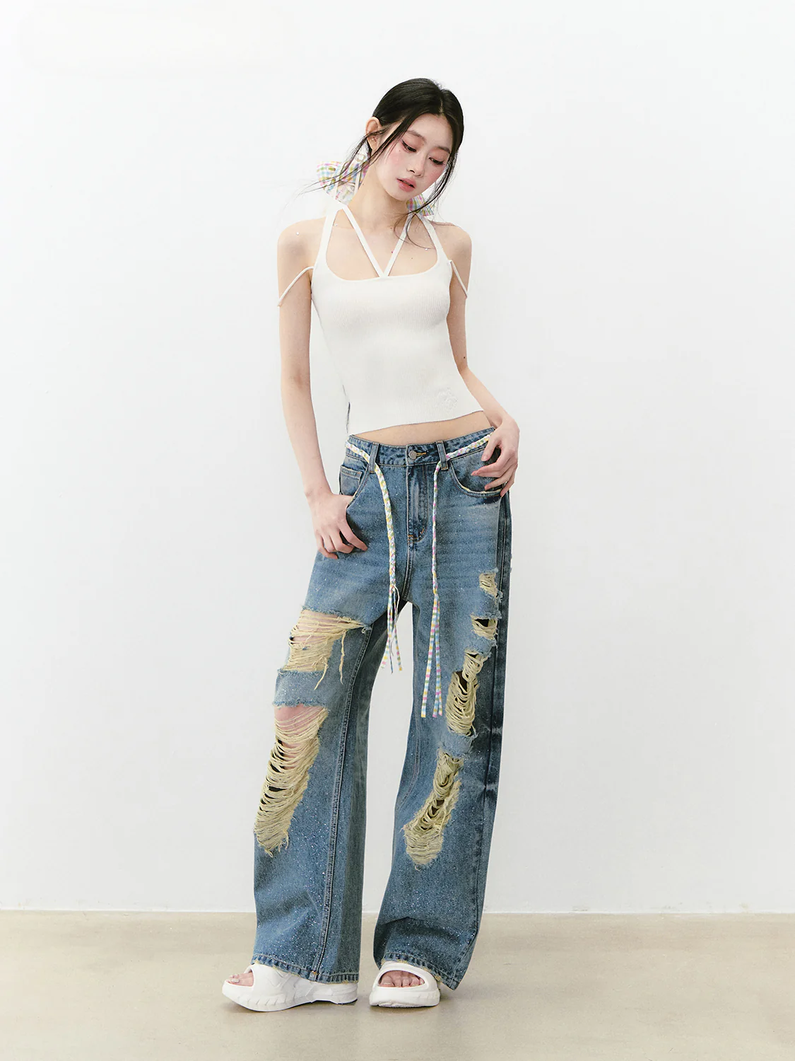 Blue Sparkly Ripped Jeans
