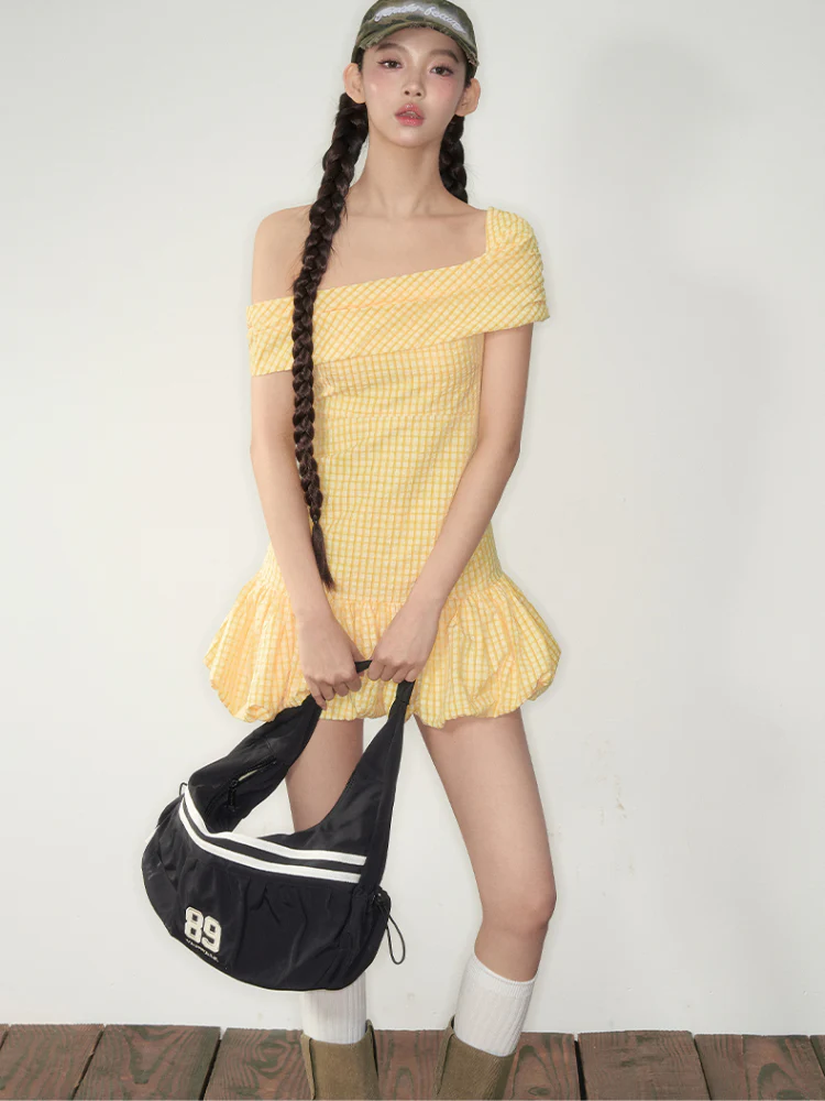 Yellow Plaid Smocked Dress